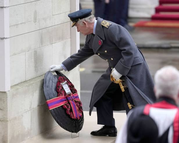 King Charles lays a wreath at the Cenotaph for Remembrance Sunday