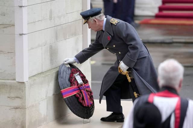 King Charles lays a wreath at the Cenotaph for Remembrance Sunday