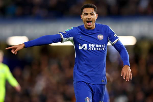 Levi Colwill of Chelsea gestures during the Carabao Cup Fourth Round match between Chelsea and Blackburn Rovers at Stamford Bridge on November