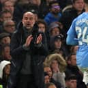 Manchester City's Spanish manager Pep Guardiola gestures on the touchline during the English Premier League football match between Chelsea and Manchester City