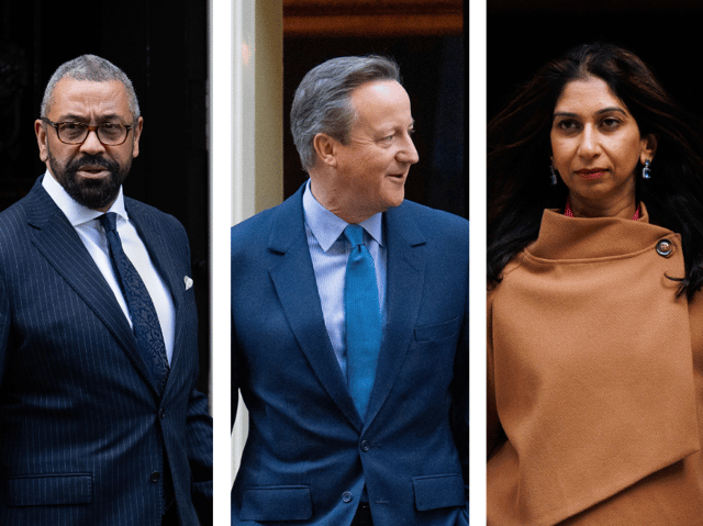 James Cleverly, David Cameron and Suella Braverman. (Photos by Getty)