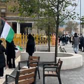 Students gathered outside Tower Hamlets town hall as part of a ceasefire demonstration