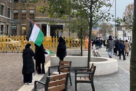 Students gathered outside Tower Hamlets town hall as part of a ceasefire demonstration
