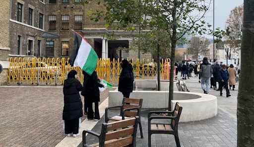 Students gathered outside Tower Hamlets town hall as part of a ceasefire demonstration