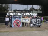 Campaigners against the CPO outside the inquiry venue at the Bernie Grant Arts Centre in Tottenham. Credit: LDRS.
