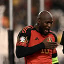 Belgium's forward #10 Romelu Lukaku celebrates scoring his team's fourth goal during the UEFA Champions League Qualifying Group F football match between Belgium and Azerbaijan 