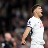 Alejo Veliz of Tottenham Hotspur celebrates following the team's victory during the Premier League match between Tottenham Hotspur and Liverpool