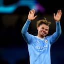  Kalvin Phillips of Manchester City acknowledges the fans after the team's victory during the UEFA Champions League match