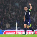 John McGinn of Scotland celebrates after scoring the team's first goal from a penalty kick during the UEFA EURO 2024 European qualifier match between Scotland and Norway 