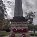 A London war memorial defaced with anti-Israel graffiti. (Photo by MPS)