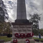 A London war memorial defaced with anti-Israel graffiti. (Photo by MPS)