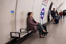 'Ghost' marks left by commuters at Tottenham Court Road on TfL's Elizabeth line, London. (Photo by Tony Kershaw/SWNS)