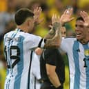 Argentina's defender Nicolas Otamendi (L) celebrates with midfielder Enzo Fernandez after scoring during the 2026 FIFA World Cup South American qualification football match
