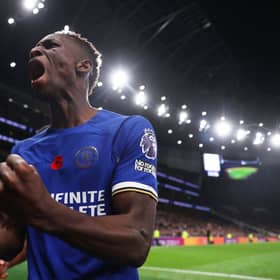 Nicolas Jackson of Chelsea celebrates after scoring the team's second goal during the Premier League match between Tottenham Hotspur and Chelsea 