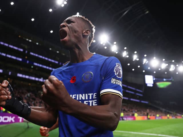  Nicolas Jackson of Chelsea celebrates after scoring the team's second goal during the Premier League match between Tottenham Hotspur and Chelsea 