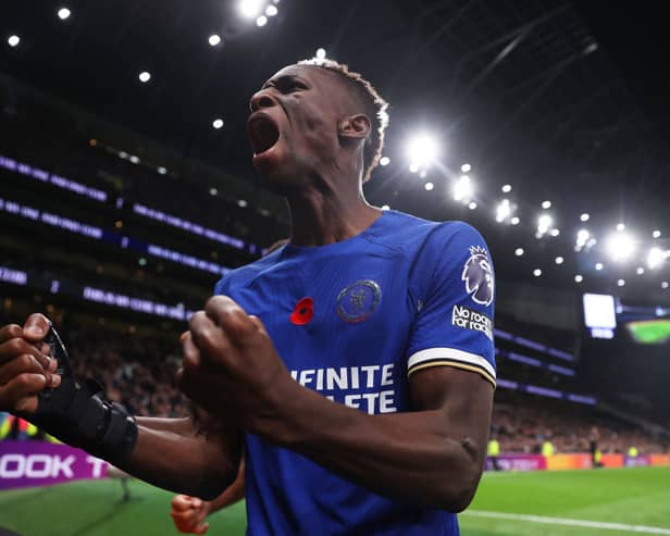  Nicolas Jackson of Chelsea celebrates after scoring the team's second goal during the Premier League match between Tottenham Hotspur and Chelsea 