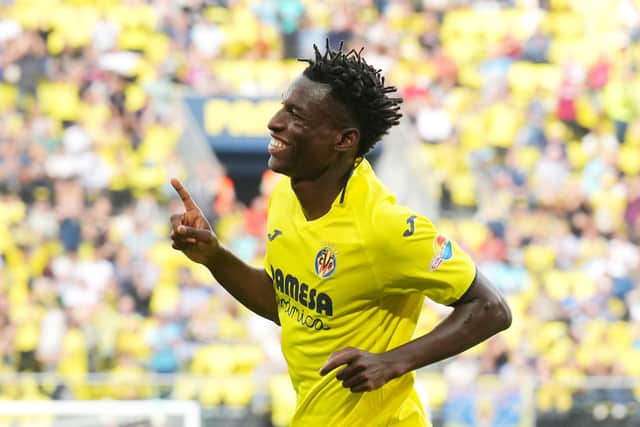Nicolas Jackson of Villarreal CF celebrates after scoring the team's first goal during the LaLiga Santander match between Villarreal CF and Cadiz