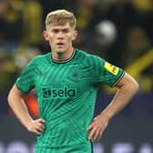 Lewis Hall of Newcastle United reacts during the UEFA Champions League match between Borussia Dortmund and Newcastle United at Signal Iduna Park 