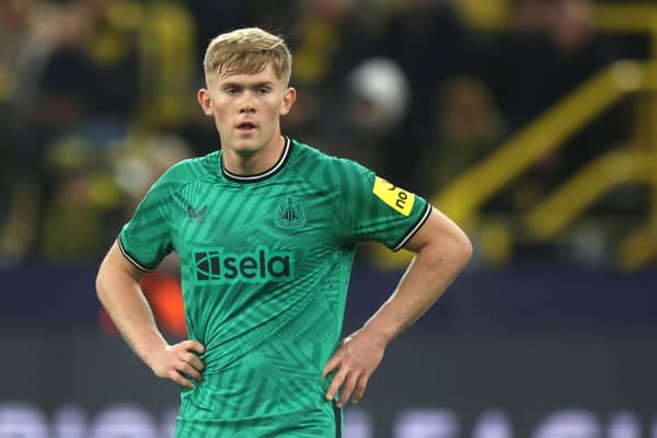 Lewis Hall of Newcastle United reacts during the UEFA Champions League match between Borussia Dortmund and Newcastle United at Signal Iduna Park 