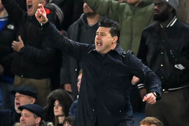 Chelsea's Argentinian head coach Mauricio Pochettino reacts on the touchline during the English Premier League football match
