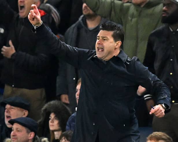Chelsea's Argentinian head coach Mauricio Pochettino reacts on the touchline during the English Premier League football match 