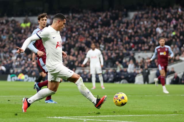 Giovani Lo Celso of Tottenham Hotspur scores against Aston Villa. (Photo by Julian Finney/Getty Images)