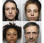 Shocking CCTV footage shows shameless shoplifters stealing £300 worth of Lego by hiding them in carry bags at a supermarket self-checkout area. They are among a light-fingered four who have been jailed - clockwise from top left, Yasmin Leech, Emma Fraser, Shaun Fitzgerald and Shakita Maximilian 