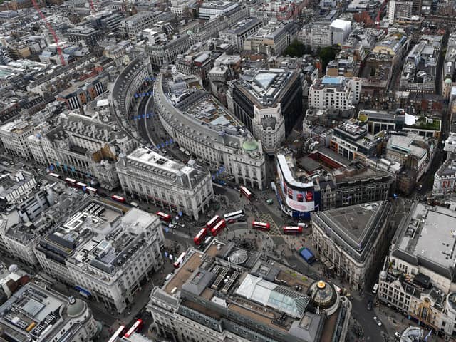 An aerial view of Picadilly Circus, London, in 2017. (Photo by Dan Mullan/Getty Images)