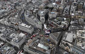 An aerial view of Picadilly Circus, London, in 2017. (Photo by Dan Mullan/Getty Images)