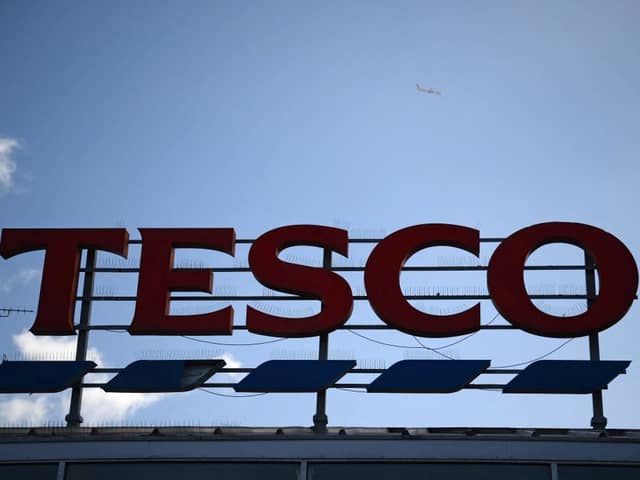 A Tesco sign. (Photo by Daniel Leal/AFP via Getty Images)