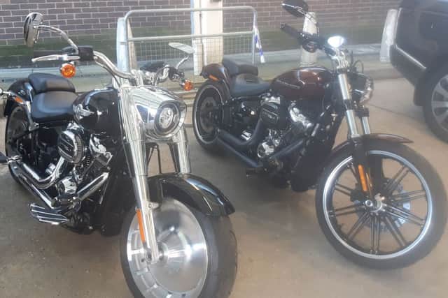 Two new Harley Davidson bikes.discovered by police