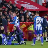  Tariq Lamptey of Brighton & Hove Albion receives medical treatment during the Premier League match between Nottingham Forest and Brighton & Hove Albion