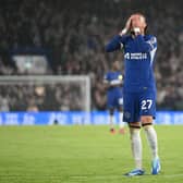 Malo Gusto of Chelsea looks dejected during the Premier League match between Chelsea FC and Arsenal FC at Stamford Bridge 