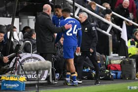 Chelsea captain Reece James leaves the field after being sent off during the Premier League match between Newcastle United and Chelsea FC 
