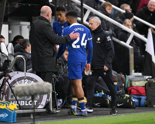 Chelsea captain Reece James leaves the field after being sent off during the Premier League match between Newcastle United and Chelsea FC 