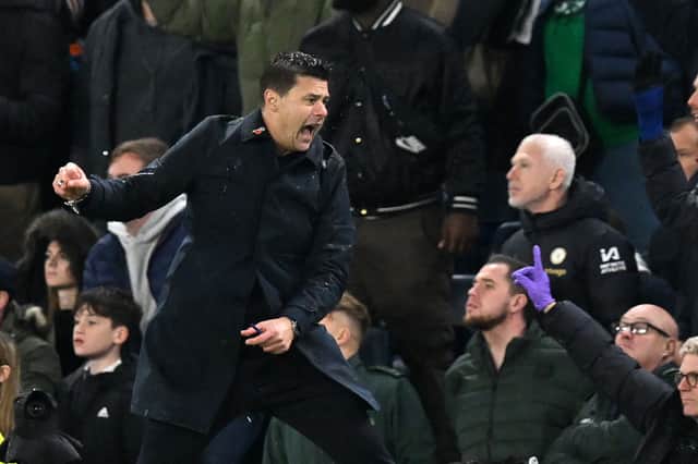 Chelsea's Argentinian head coach Mauricio Pochettino reacts on the touchline during the English Premier League football match
