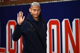 Tottenham Hotspur's Brazilian striker #09 Richarlison arrives to attend the English Premier League football match between Crystal Palace