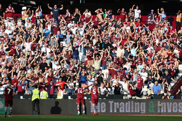 Mohammed Kudus celebrates with West Ham fans. Credit: Getty