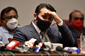 Adar Poonawalla pictured during a press conference in Pune on January 22, 2021 (AFP via Getty Images)
