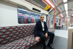 The mayor of London on board one of the newly refurbished Central line trains