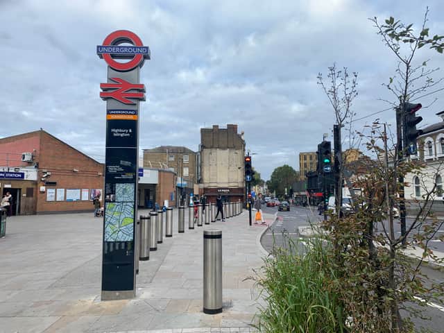 The London Underground and Overground sign at TfL's Highbury & Islington station. (Photo by André Langlois) 