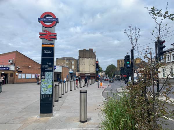 The London Underground and Overground sign at TfL's Highbury & Islington station. (Photo by André Langlois) 