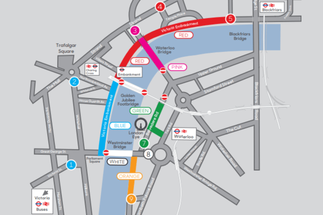 Map of the viewing areas for the 2023 Mayor Of London New Year's Eve fireworks display. (Photo credit: Mayor Of London)