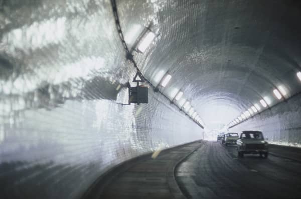 Traffic in the Rotherhithe Tunnel, which runs under the River Thames in London, circa 1970. (Photo By RDImages/Epics/Getty Images)