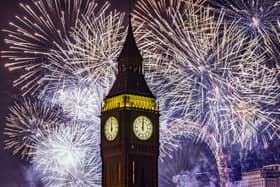 Fireworks in London over Big Ben and the London Eye on January 1 2023. (Photo by Dan Kitwood/Getty Images)