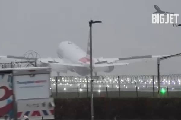 Big Jet TV captured footage of a bumpy landing for this American Airlines flight at Heathrow. (Photo by Big Jet TV/SWNS)