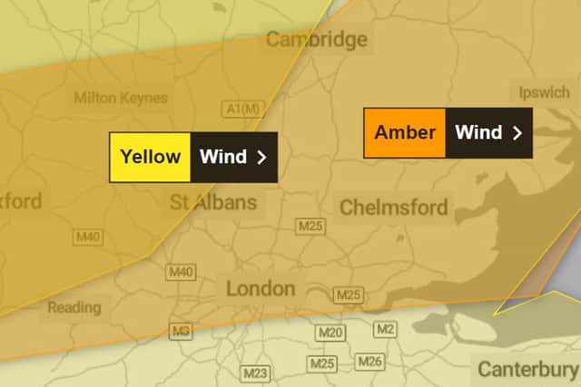A Met Office amber warning for wind is in place for London amid Storm Henk. (Picture by Met Office)