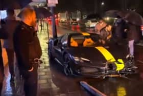 A Ferrari crashed in Park Lane, Mayfair, on New Year's Day 2024. (Photo by SWNS)