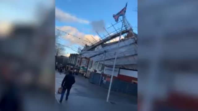 Storm Henk pulls scaffolding down in Sutton High Street. (Photo by SWNS)