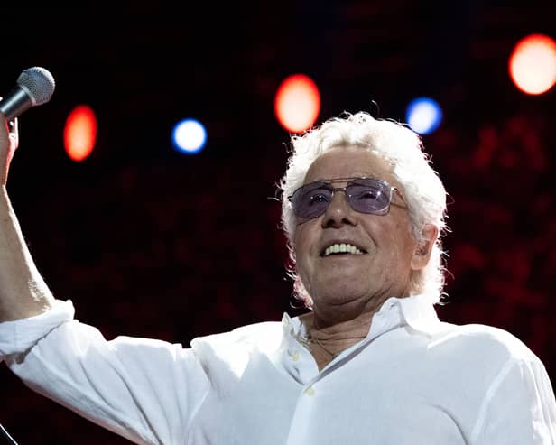 Roger Daltrey of The Who on stage at the Paris La Defense Arena in Nanterre, western Paris, on June 23, 2023. (Photo by Anna KURTH / AFP via Getty Images)